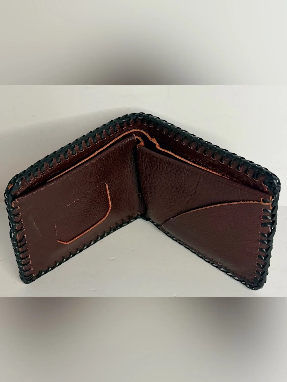 Vintage Tooled Leather Bifold Wallet Deer Eagle Mountain Western Hand Laced